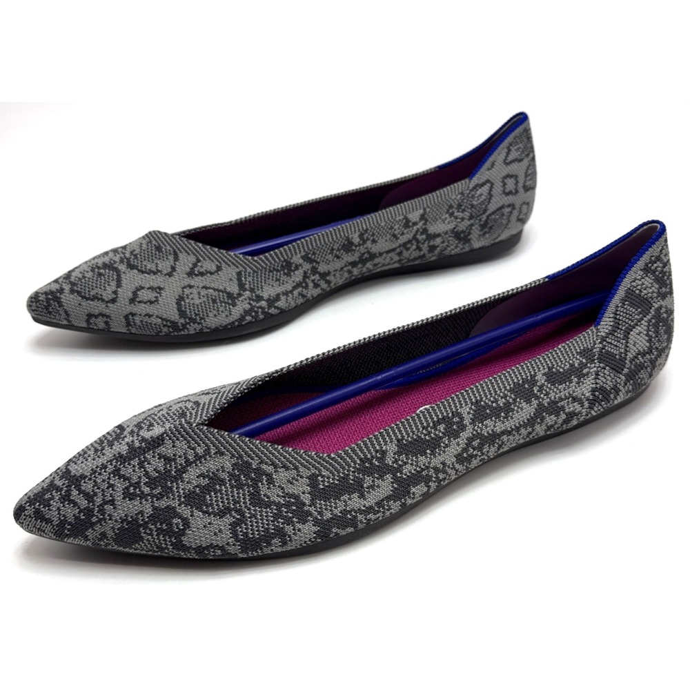 Rothy's The Point Shoes Womens Size 12 Gray Stone Snake Print Knit Flats